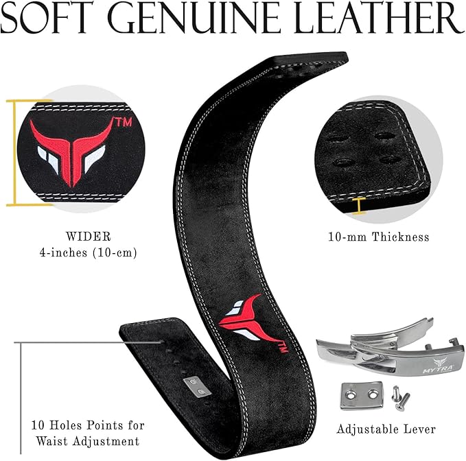Mytra Fusion Weight Lifting Belt for Men and 10MM Thick 4" wide 100% Genuine