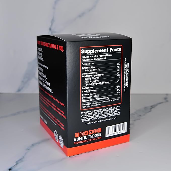 Devotion Nutrition Protein Powder Blend | Gluten Free, Keto Friendly, No Added Sugars | 1g MCT | 20g Whey & Micellar Protein | 12 Count Packets (Salted Caramel Cone)