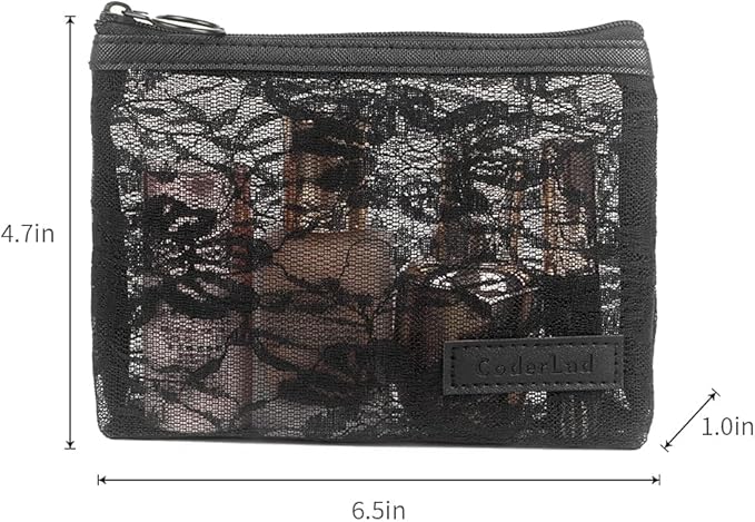 fashion portable cosmetic bag,Visible large capacity Nylon storage bag, for Business Travel bath, Unisex (black 3pcs set) (purpose made lace zippered cosmetic bag)