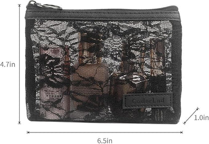 fashion portable cosmetic bag,Visible large capacity Nylon storage bag, for Business Travel bath, Unisex (black 3pcs set) (purpose made lace zippered cosmetic bag)