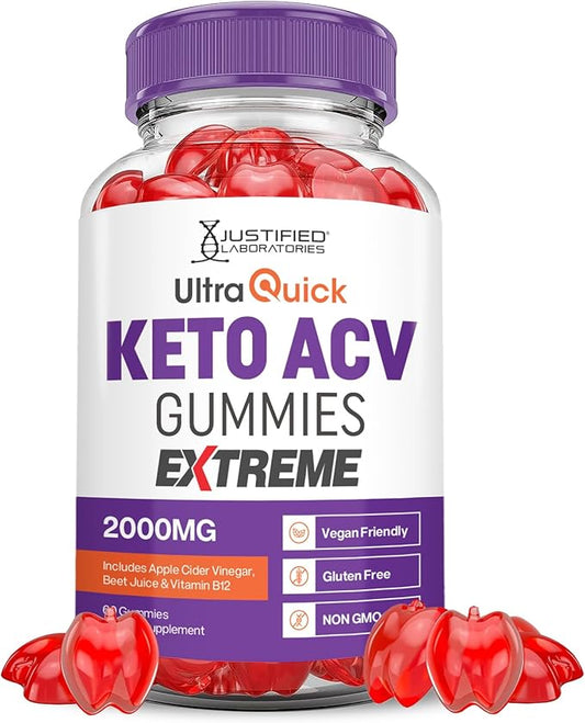Ultra Quick Keto ACV Gummies Extreme 2000MG Ultraquick Keto Gummies Apple Cider Vinegar Formulated with Pomegranate Beet Juice Powder B12 Vegan Non GMO 60 Gummys