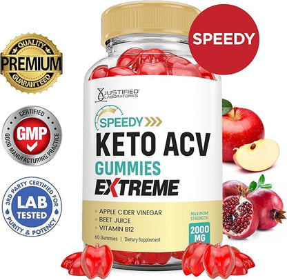 Speedy Keto ACV Gummies Extreme 2000MG Speedy Keto Gummies Advanced Formula Apple Cider Vinegar with Pomegranate Beet Juice Powder B12 Vegan Non GMO 60 Gummys