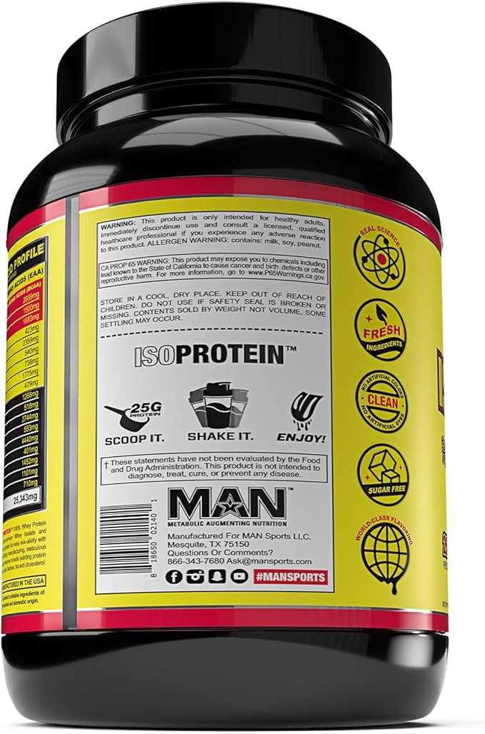 Man Sports ISO-Protein Hydrolyzed 100% Pure Whey Protein Isolate Powder, Chocolate Milk, 1.47 Pounds (20 Days Supply)