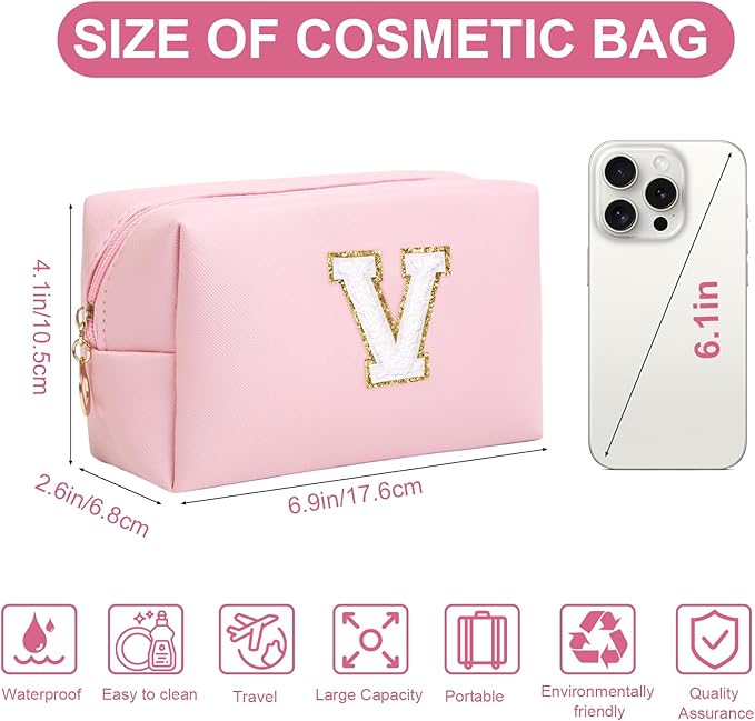Birthday Gifts for Women Her,Travel Cute Makeup Bag,Large Capacity Cosmetic Bags for Women Makeup Pouch PU Leather Waterproof Cosmetic Bag (V, Pink)