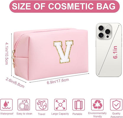 Birthday Gifts for Women Her,Travel Cute Makeup Bag,Large Capacity Cosmetic Bags for Women Makeup Pouch PU Leather Waterproof Cosmetic Bag (V, Pink)