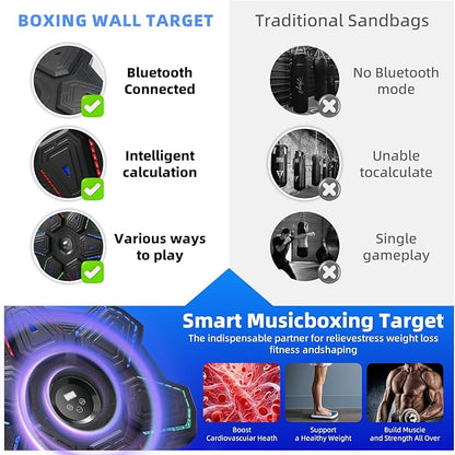 Music Boxing Machine with Boxing Gloves, Wall Mounted Intelligent Bluetooth Music Boxing Trainer, Home, Office and Gym Indoor Electronic Boxing Target Training Punching Equipment with Glove