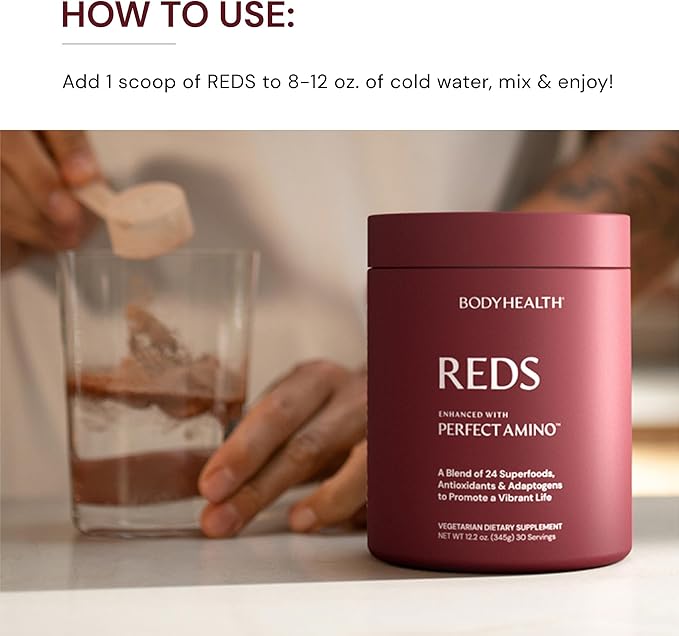 BodyHealth Perfect Reds (30 SVG) Superfood Berry Powder Antioxidant Drink, Fruit Powder Mix for Smoothies with Fruit, Vegetables, Superfoods, Phytonutrients, Fiber, and PerfectAmino Protein