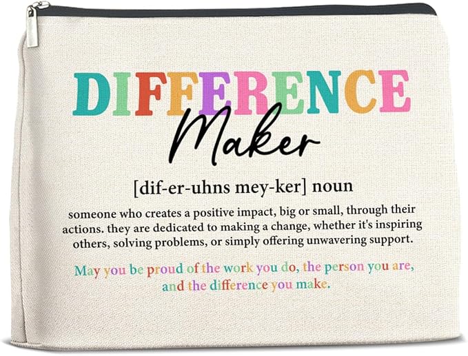 Difference Maker Gifts Makeup Bag Leaving Retirement New Job Going Away Gifts, Thank You Gifts Difference Maker Definition Cosmetic Bag Zipper Makeup Pouch