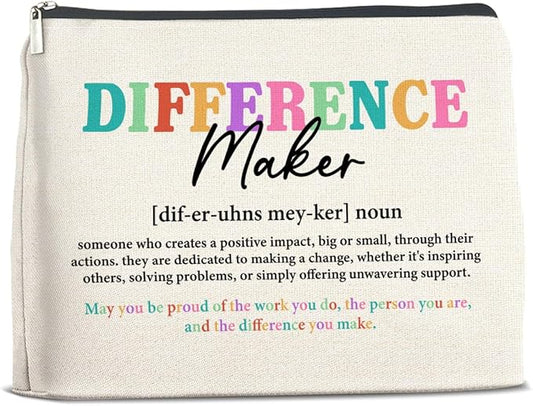 Difference Maker Gifts Makeup Bag Leaving Retirement New Job Going Away Gifts, Thank You Gifts Difference Maker Definition Cosmetic Bag Zipper Makeup Pouch