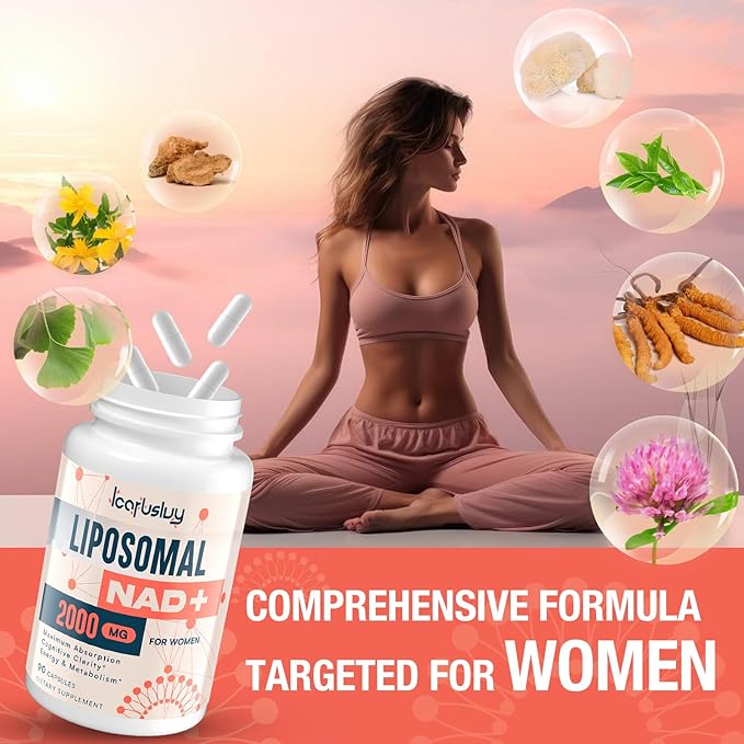 2000MG Liposomal NAD+ for Women, NAD+ Supplement, with Ashwagandha, Maca, Black Cohosh & Ginkgo Biloba, Max Absorption, NAD Plus - Menopause, Cognitive Clarity, Energy, Aging Defense, 90 Capsules
