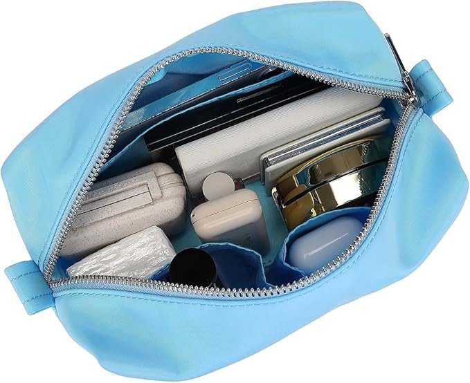 Organizer Bag Lightweight Cosmetic Bag with Ring Clasp Perfect Travel Makeup Bag for Women nylon Stand Up Design (Sky Blue/Nylon)