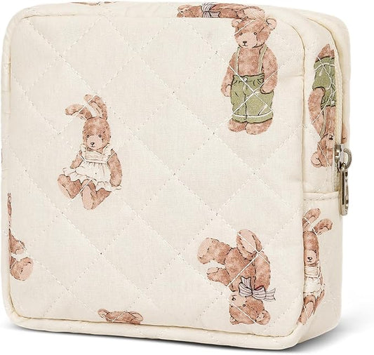 Small Makeup Bag for Purse,Quilted Cosmetic Pouch, Mini Make up Bags with Compartments Inside, Cute Cosmetic Organizer for Women, Travel Toiletry Bag