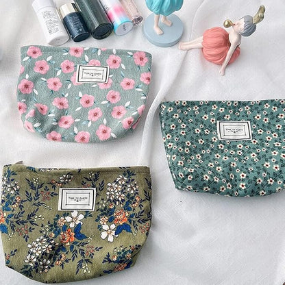 Cosmetic Bags for Women Makeup Bag Large Capacity Purse Travel Toiletry Zipper Storage Pouch Make up Brushes Organizer for Gifts (mini flowers, Green)