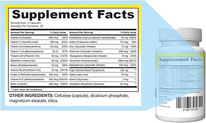 Chelated Daily Multivitamins for Adult Men and Women - Multi Vitamin Supplement with Zinc, Biotin, Iodine, Chromium, Manganese and Vitamins A, B6, B12, C, D and E - 60 Capsules