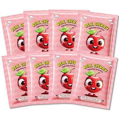 8 Pack Cherry Fruit Face Mask,Pink Face Masks Spa Day kit Supplies for Teens Girls Women,Sheet Facial Mask Skincare for Kids Gifts Set,Hydrate Nourish Soothe for All Skin Types,Spa Party Favors