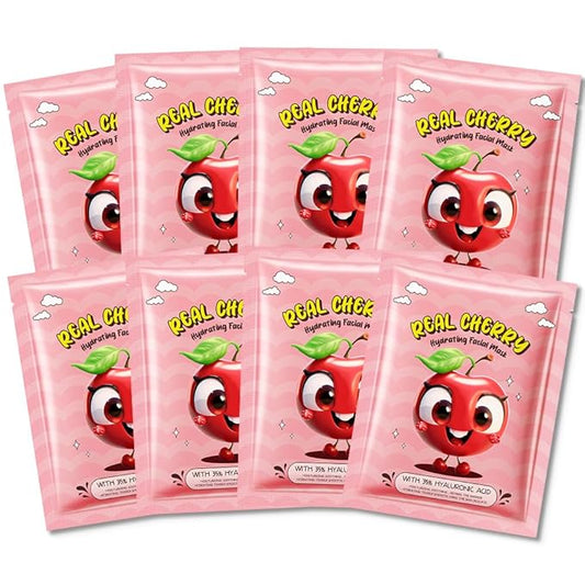 8 Pack Cherry Fruit Face Mask,Pink Face Masks Spa Day kit Supplies for Teens Girls Women,Sheet Facial Mask Skincare for Kids Gifts Set,Hydrate Nourish Soothe for All Skin Types,Spa Party Favors