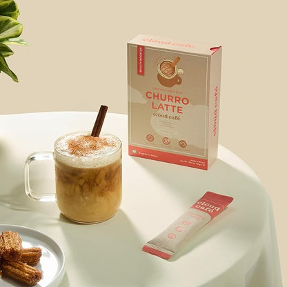 Collagen Infused Churro Latte Instant Coffee Packets - Vitamin B12, Marine Collagen, & Lions Mane Single Serve Instant Coffee (10 Sachets)