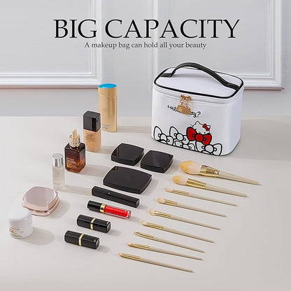 AmBealla Travel Makeup Bag Large Cosmetic Bags with Brush Holder,White Waterproof 2PCS Portable Cosmetic Case for Women, Toiletry Storage Bag for Skincare & Beauty Tools for Girls
