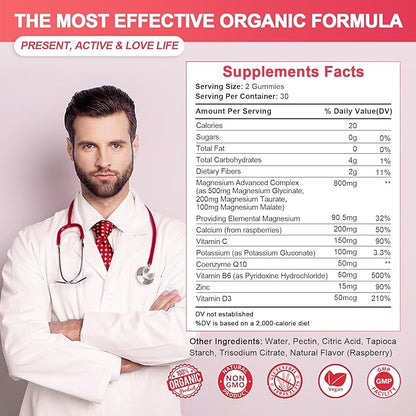 Magnesium Glycinate Gummies 500mg, Magnesium Glycinate for Adults&Kids Sugar-Free,Magnesium Complex w/Taurate,Malate, Calcium, COQ10 for Sleep & Relaxation, Calm,Brain, Muscle,Non-GMO, Vegan