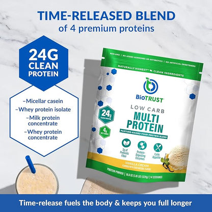 BioTrust Low Carb Protein Powder – Natural and Delicious Whey & Casein Blend from Grass-Fed Hormone Free Cows – Non GMO, Soy Free, Gluten Free, Hormone Free (Vanilla)