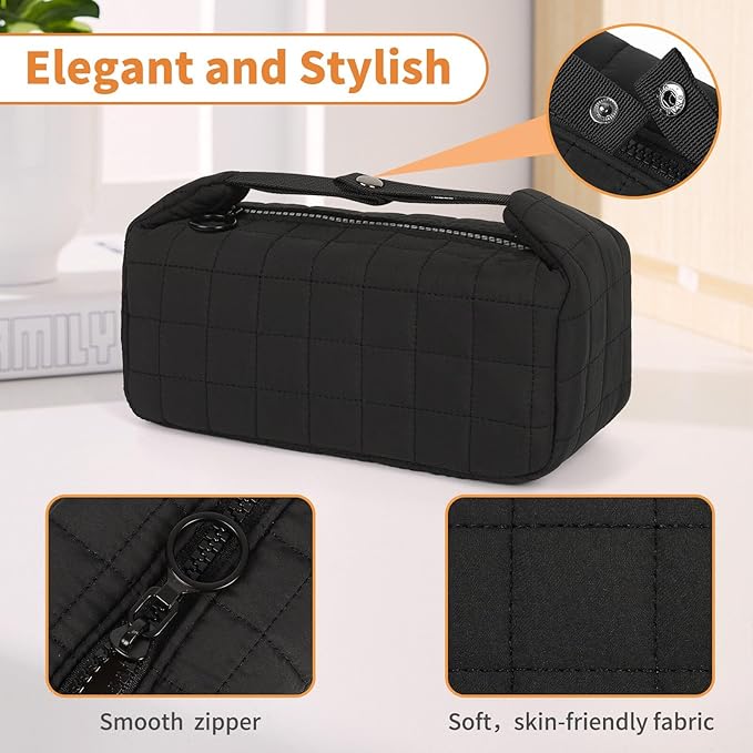 Makeup Bag Travel Cosmetic Bag for Women Girls, Zipper Make Up Pouch, Water-resistant Toiletry Bag, Portable Small Makeup Bag, Cosmetic Travel Tool Pouch, Black