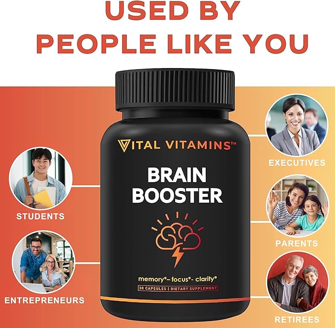 Vital Vitamins Brain Supplements for Memory and Focus (3 Pack) - Nootropic Brain Support - Memory, Clarity, Focus, Energy - Vitamin B12, Gingko Biloba, DMAE