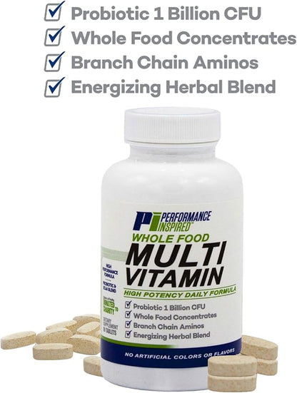 Performance Inspired Nutrition - Whole Food Multi Vitamin â€“ 1 Billion CFU Probiotics â€“ BCAAs â€“ Energizing Herbal Complex - 90 Count (Pack of 1)