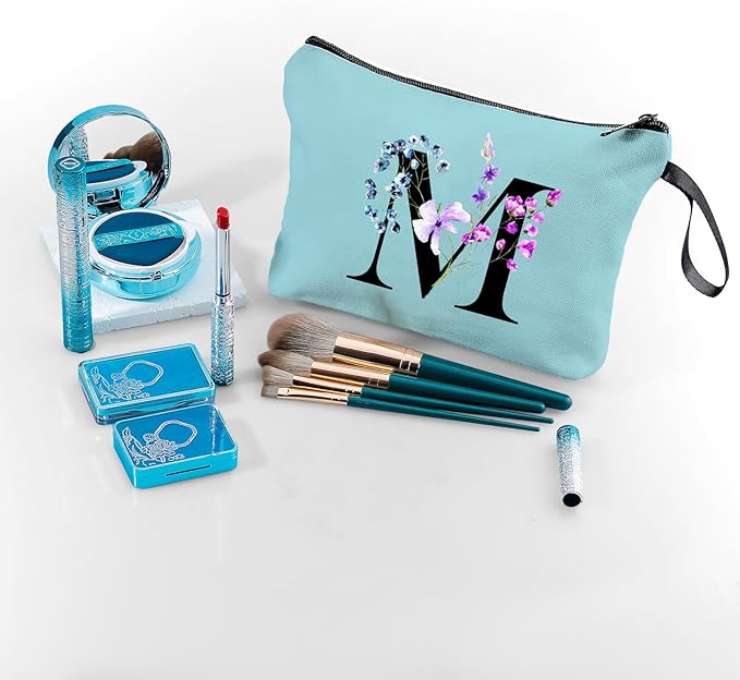 SEAMOON Women Birthday Maid of Honor Monogrammed Gifts for Bride Bridesmaid Sister Friend Her Teacher Makeup Cosmetic Bag with Mirror Mothers Day Christmas Graduation M