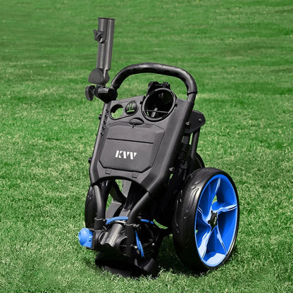 KVV 3 Wheel Golf Push Cart Ultra Lightweight Smallest Folding Size, New-Version Scorecard Holder