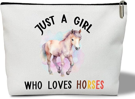 Makeup Bag - Just A Girl Who Loves Horses, Cowgirl Gift for Her, Animal Lover, Equestrian Travel Toiletry Pouch -17