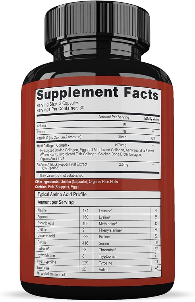 Super-Absorb Multi Collagen Pills (Type I II III V X) Organic Herbs and Bioperine - Hair, Skin, Nails, Joints - Hydrolyzed Collagen Peptides Protein Supplement for Women Men (90 Capsules)