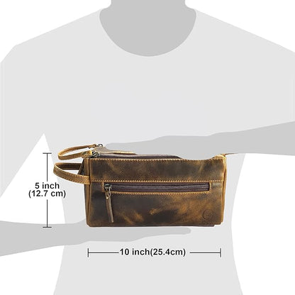 RUSTIC TOWN Buffalo Leather Toiletry Bag : Vintage Travel Shaving & Dopp Kit : for Toiletries, Cosmetics & More : Spacious Interior & Waterproof Lining : Compact, Fits Easily in Luggage