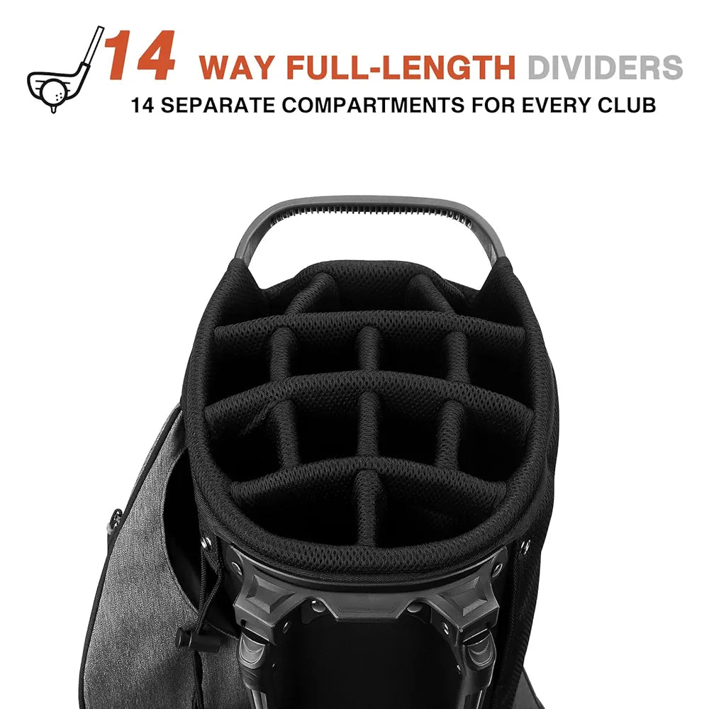Golf Stand Bag 14 Way Top Dividers Full-Length with Stand, 7 Pockets, Lightweight Golf Bag for Men, Dual Strap, Rain Hood, Portable Golf Club Bag for Men Women