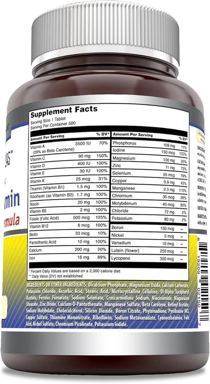 Amazing Formulas Daily Multivitamin 500 Tablets Supplement | Just 1 Tablets A Day | Non-GMO | Gluten Free | Made in USA