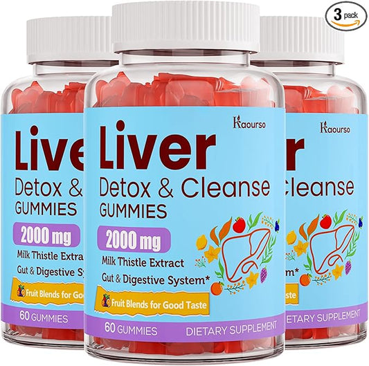 Liver Cleanse Detox & Repair Gummies 3000mg | Milk Thistle 2000mg with Turmeric Dandelion Root & Artichoke for L*iver Detox, Cleanse & Renew, Antioxidant, Gut, Skin Health - Fruit Flavor, 180 Gummies
