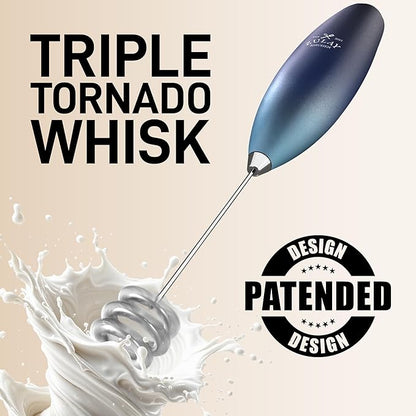 Zulay Kitchen Tornado Whisk Milk Frother with 4 AA Duracell Batteries - Triple Whisk for More Power - Handheld Coffee Frother with Stand - Drink Mixer for Lattes, Matcha & Protein Shakes
