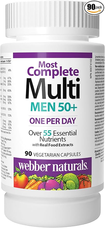 Webber Naturals Men's 50+ Most Complete Multi, 90 Vegetarian Capsules