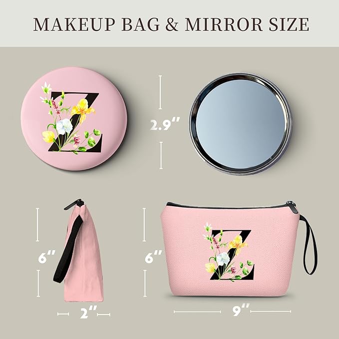 SEAMOON Happy Birthday Friendship Bridesmaid Team Gifts for Employees Women Mom Girl Daughter Teenage Personalized Make up Cosmetic Bag Travel with Mirror Mothers Day Christmas Graduation Z