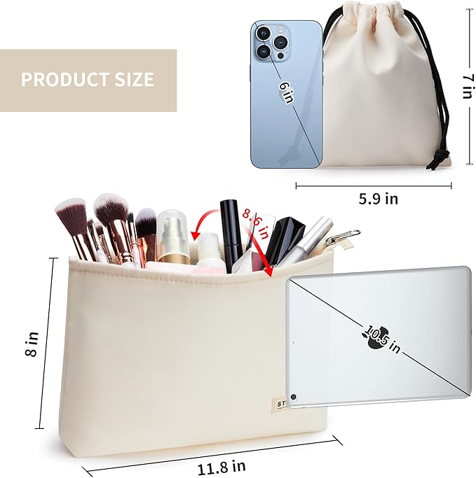 WLLWOO WLLWOO 2pcs Travel Make Up Bags-Cosmetic Bag Nylon Waterproof Large Wide Zipper Coin Purse Travel Toiletry Small Makeup Pouch For Women