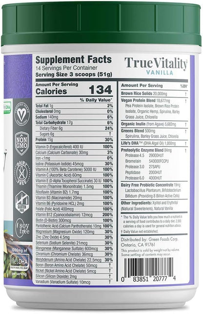 Green Foods True Vitality Plant Protein Shake with DHA Vanilla - 25.2 oz