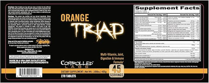 CONTROLLED LABS Orange Triad Daily Multivitamin, Iron Free Sports Supplement for Workout, Digestion, Immune, and Joints, 45 serv Muscle Building and Recovery Tablets