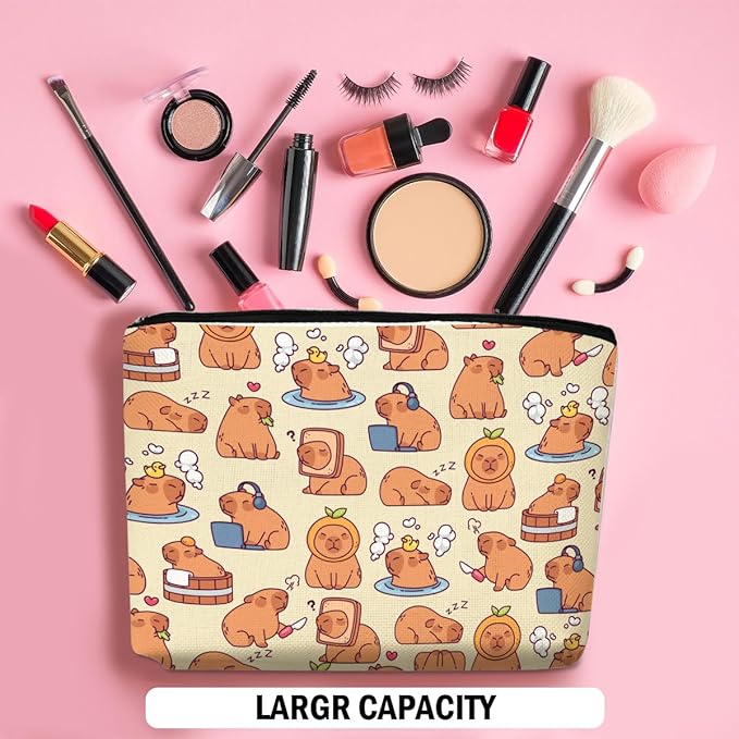 Cute Capybara Makeup Bag, Capybara Gifts for Women, Capybara Lovers Cosmetic Bag Travel Organizer Bags Makeup Pouch, Capybara Stuff Animal Lovers Gifts for Girls Sisters Christmas birthday Gifts