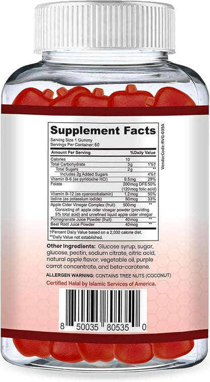 Halal Apple Cider Vinegar Gummies. Cleanse & Detox ACV Gummies for Immune Support & Digestion. Vegan, Non-GMO, Keto Friendly, Gelatin Free Apple Cider Gummies. 60 Count, 60 Servings