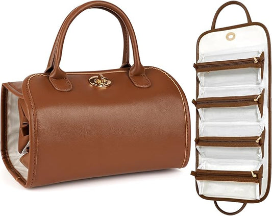 Travel Makeup Organizer Bag, Foldable Toiletry Bag with Detachable Pouches, Large Capacity 4-in-1 Roll-Up Cosmetic Storage with Handle for Women