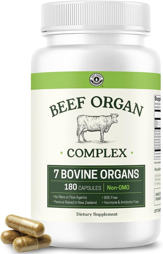 Beef Organ Supplement Grass Fed - 7 Beef Organs Complex from New Zealand - Liver, Heart, Pancreas, Kidney, Lung, Spleen, Bone Marrow - Non-GMO, No Fillers, Hormone & Antibiotic Free - Carnivore Diet