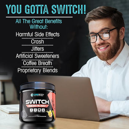 CoreBody Switch Energy Drink Mix -Nootropics Brain Support Supplement for Memory & Focus, Sugar Free Energy Booster with Nootropics, Alpha GPC, All Day Energy and Focus* (Tropical Punch)