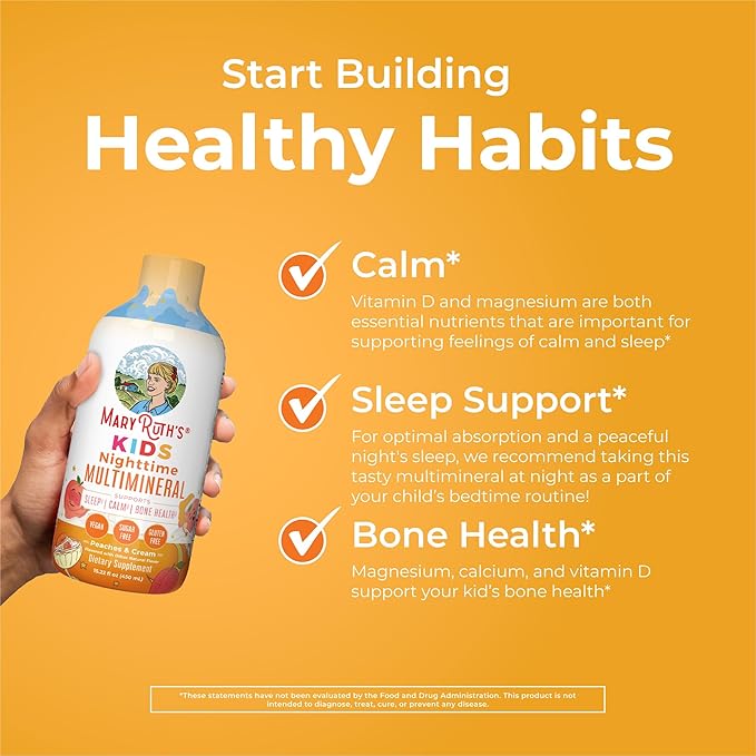 Kids Liquid Nighttime Multimineral by MaryRuth's | Kids Vitamins | Bone Health | Calm Calcium Magnesium Supplement | Vegan | Sugar Free | 30-180 Servings | 15.22 fl oz