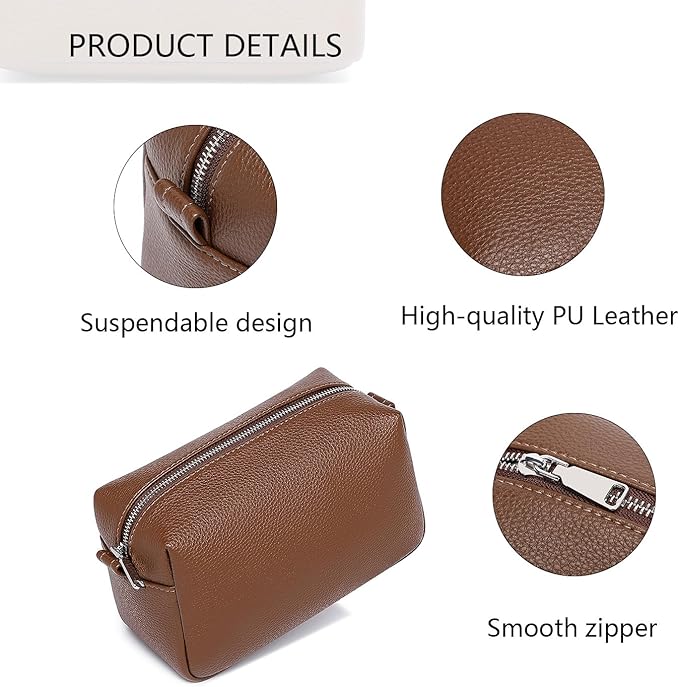PU leather Organizer Bag Lightweight Cosmetic Bag with Ring Clasp Perfect Travel Makeup Bag for Women (Toffee Brown/PU)