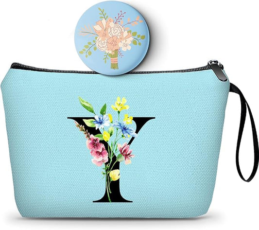 SEAMOON Appreciation Initial Monogram Gifts for Sisters from Sister Employees Team Bride Womens Unique Mom Personalized Makeup Cosmetic Bag with Mirror Mothers Day Christmas Graduation Y