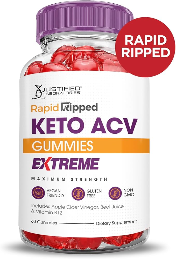 Rapid Ripped Keto ACV Gummies Extreme 2000MG Rapidripped Keto Gummies Apple Cider Vinegar Formulated with Pomegranate Beet Juice Powder B12 Vegan Non GMO 60 Gummys